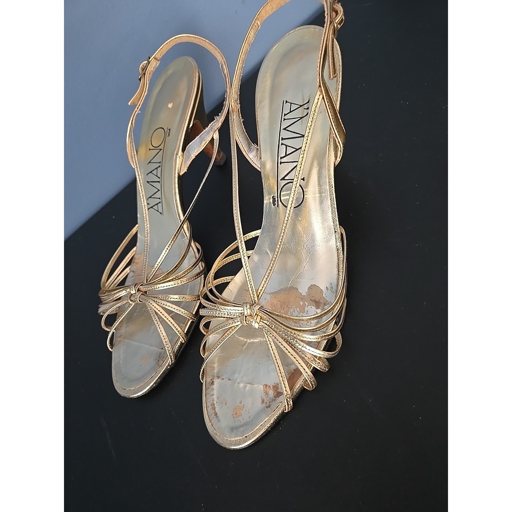 Vintage Women's Amano Dress Sandals Gold Bronze Heels 80's 9.5 B Leather